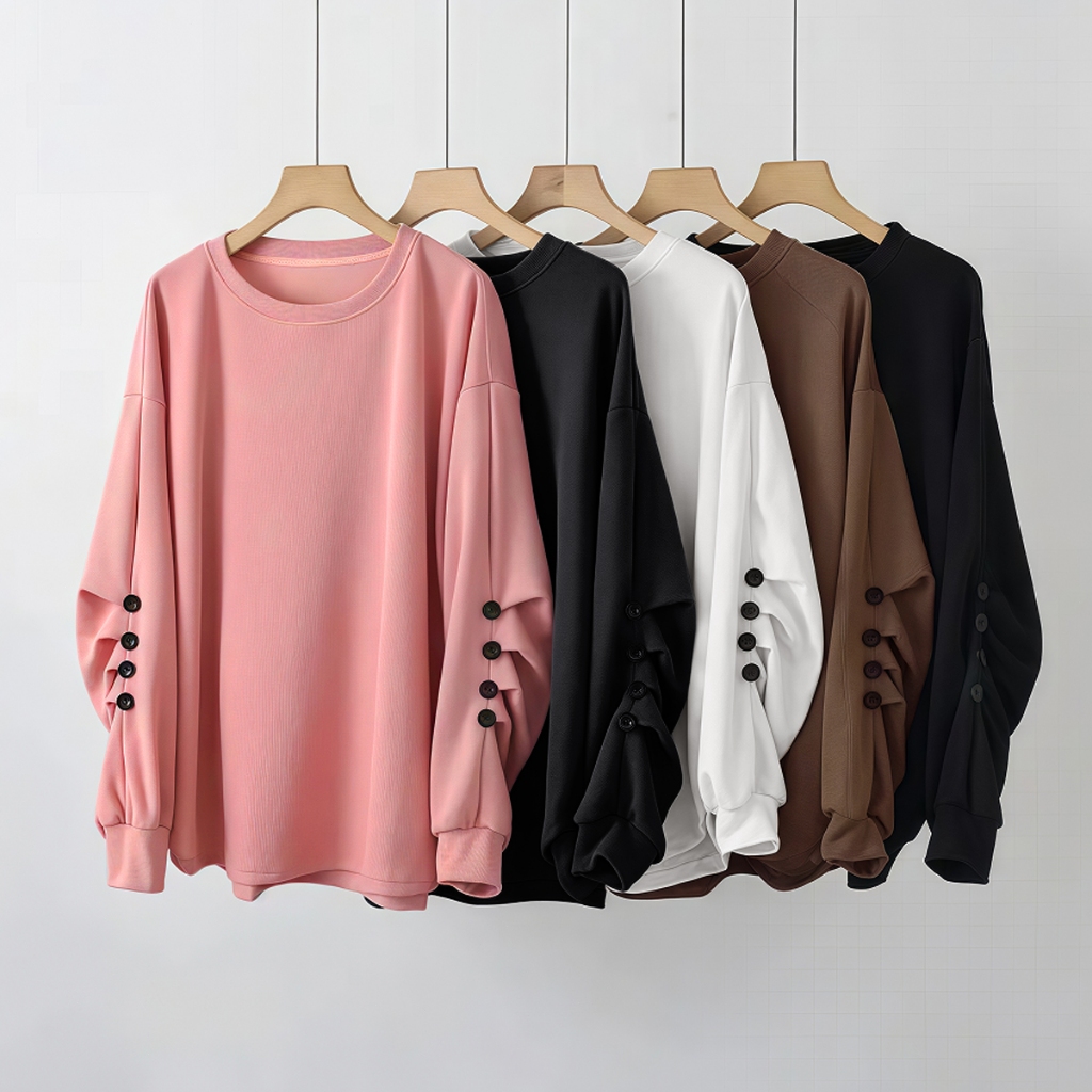 #0045 baju muslimah plus size lengan panjang crop top for women kemeja perempuan outfit wanita baggy tshirt blouse labuh