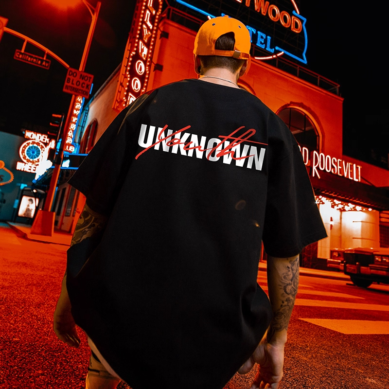 T shirt lelaki Kaos T Hitam Katun Motif Teks UNKNOWN Trendy, Baju Kasual Lelaki Perempuan Malaysia,  & 50% Diskon