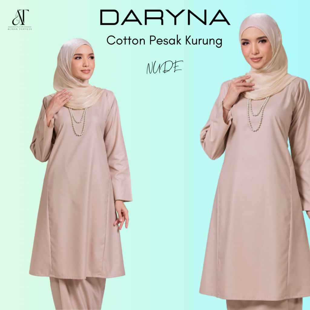 DARYNA PESAK PAHANG KURUNG KELASIK  premium cotton  plain Muslimah fashion Raya Modest BAJU KURUNG