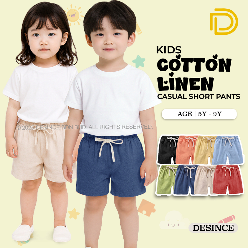 ?? DESINCE Kids Cotton Linen Casual Short Pants Seluar Pendek Kasual Cotton Linen Budak Lelaki KP 052
