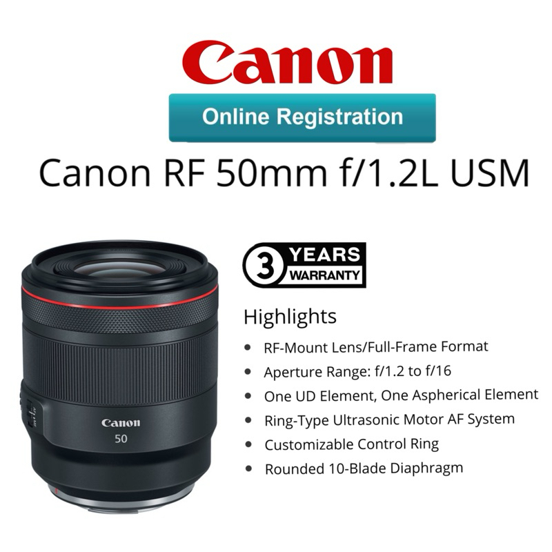 CANON MALAYSIA WARRANTY CANON RF 50MM F/1.2L USM RF-MOUNT LENS FULL FRAME FORMAT