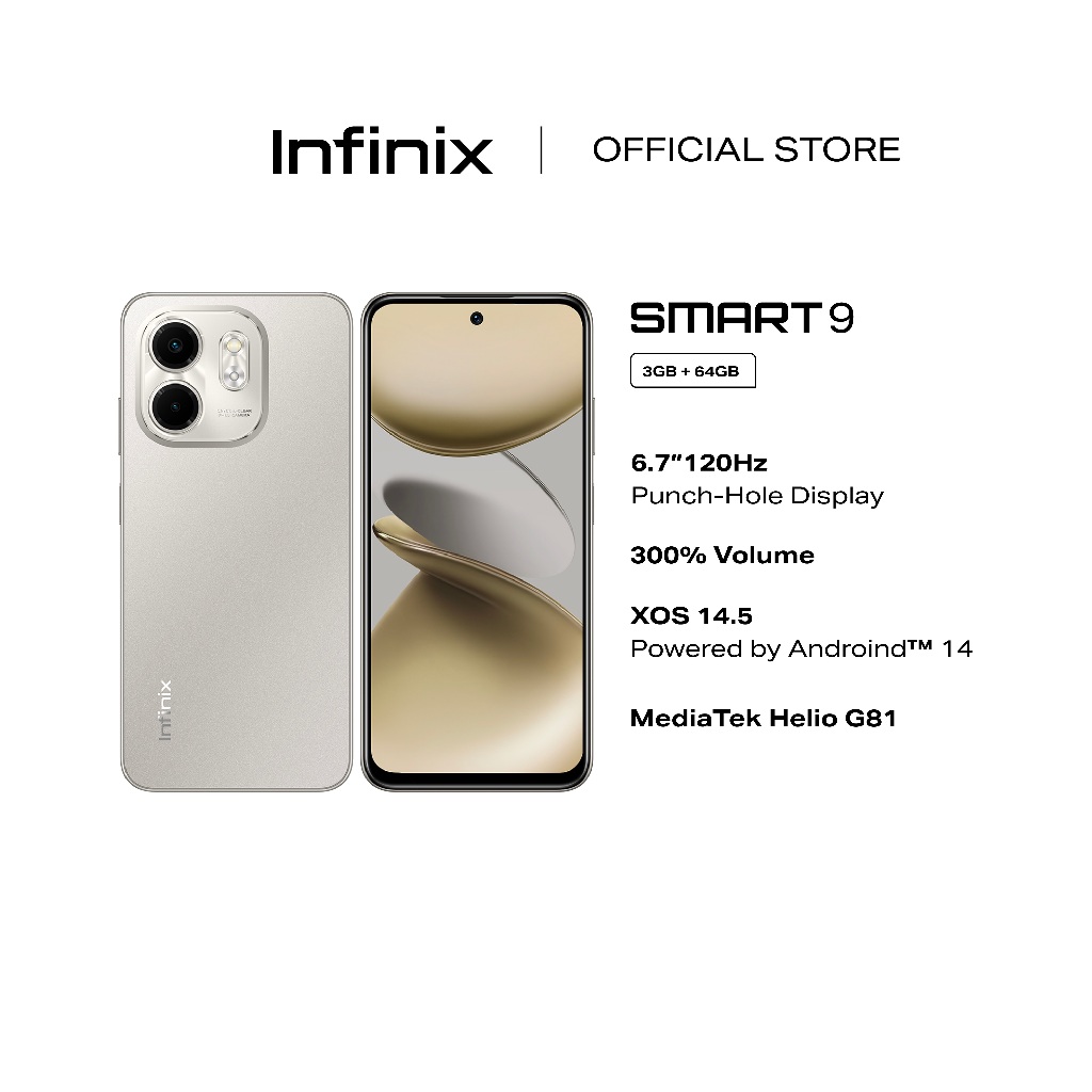 Infinix Smart9 Smartphone 3GB +64GB MediaTek Helio G81 6.7" 120Hz Punch-Hole Display 300% Volume Android 14