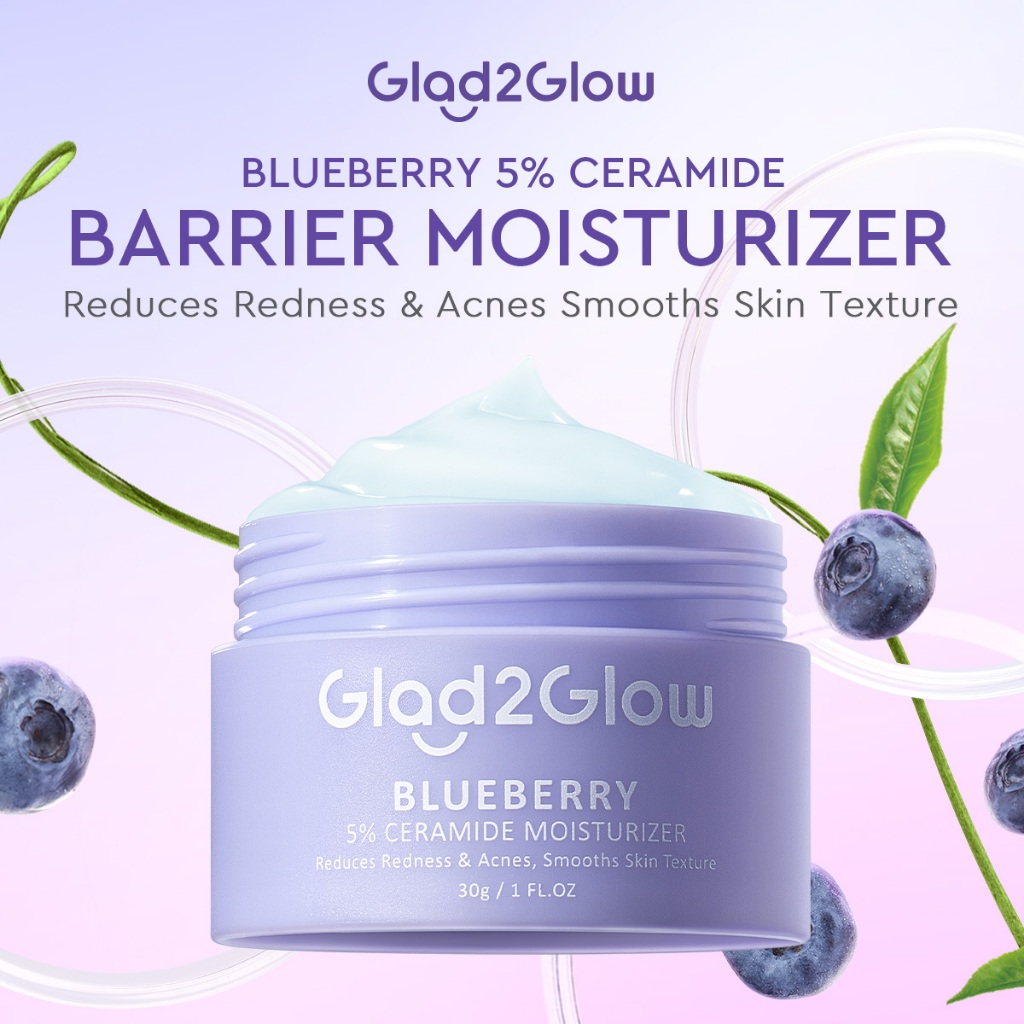 Glad2Glow Blueberry Ceramide Moisturizer （30g） Skincare Day Cream Night Cream Skin Barrier Repair Facial Moisturiser