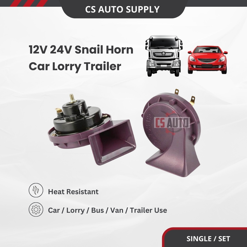 CS 12v 24v Waterproof Universal Loud Sound Automotive Car Snail Horn Hon Kuat Siput Kereta Motor Lori Kalis Air