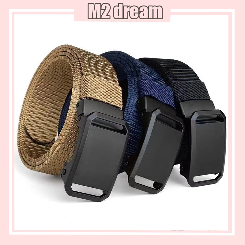 【READY STOCK】Men's Woven Canvas Belt Toothless Automatic Buckle Belt Outdoor Leisure Imitation Nylon BeltTali Pinggang腰带