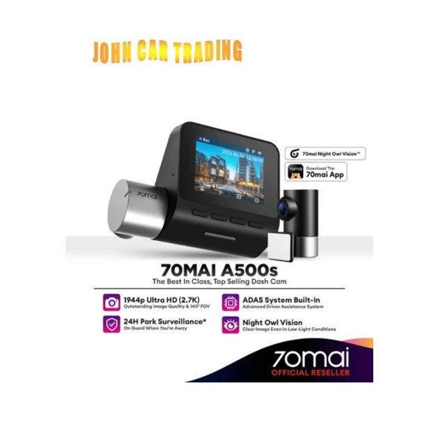 70mai Dash Cam A500s Dual Channel Pro Plus 1944P QHD Car Recorder with GPS ADAS & Apps Control 70mai A500 (Front + Rear)