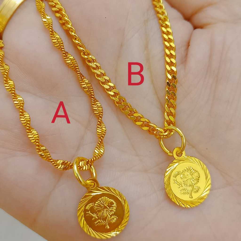Rantai Leher set Emas Bangkok necklace SET GOLD PLATED