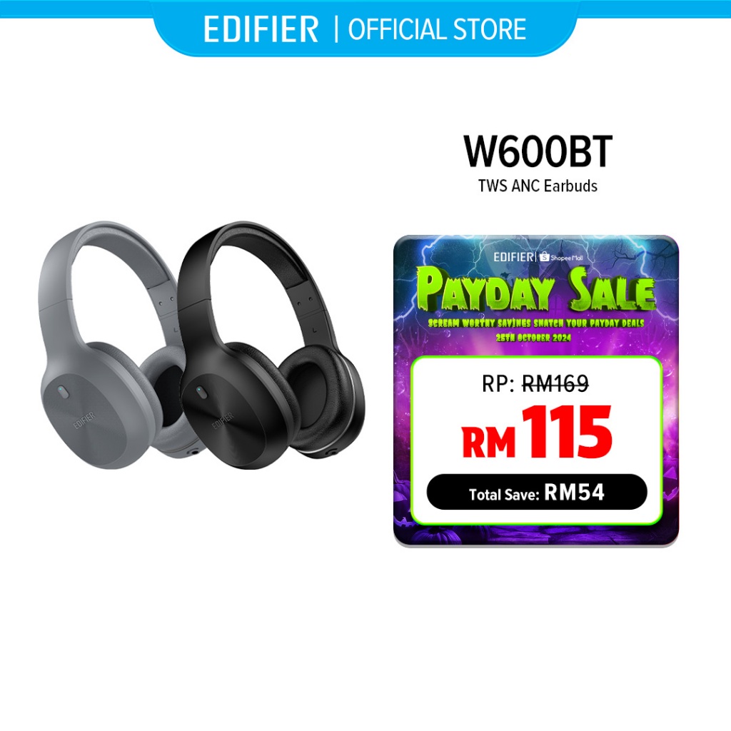 Edifier W600BT Headphone - Bluetooth V5.1 | Connect 2 Devices | Built in Mic | Wired or Wireless | 30 hours Playtime