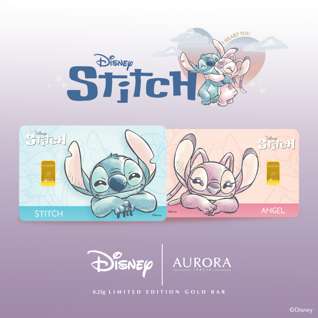 [2PCS] DISNEY x AURORA ITALIA (0.25g) 999.9 Stitch&Angel Limited Edition Gold Bar&hellip;