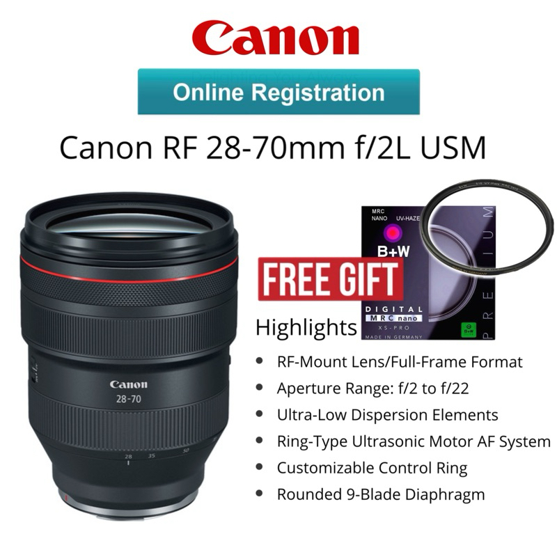 CANON MALAYSIA SET CANON RF 28-70MM F/2L IS USM LENS (3 YEARS WARRANTY) RF MOUNT FULL FRAME FORMAT CANON 28-70MM F/2L