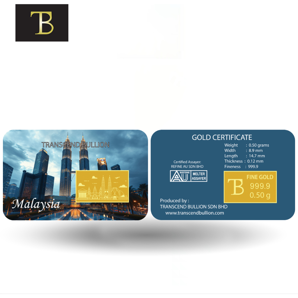 Transcend Bullion 0.50gm 999.9 Malaysia KLCC Twin Tower Pure Gold Bar
