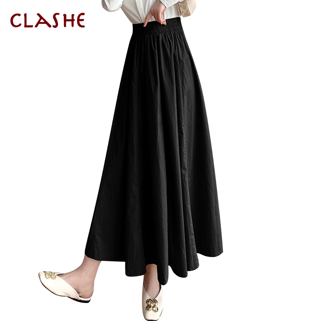Clashe Skirt Muslimah Smooth Ruffled Women High Waist Long To Ankle Skirt For Plus Size