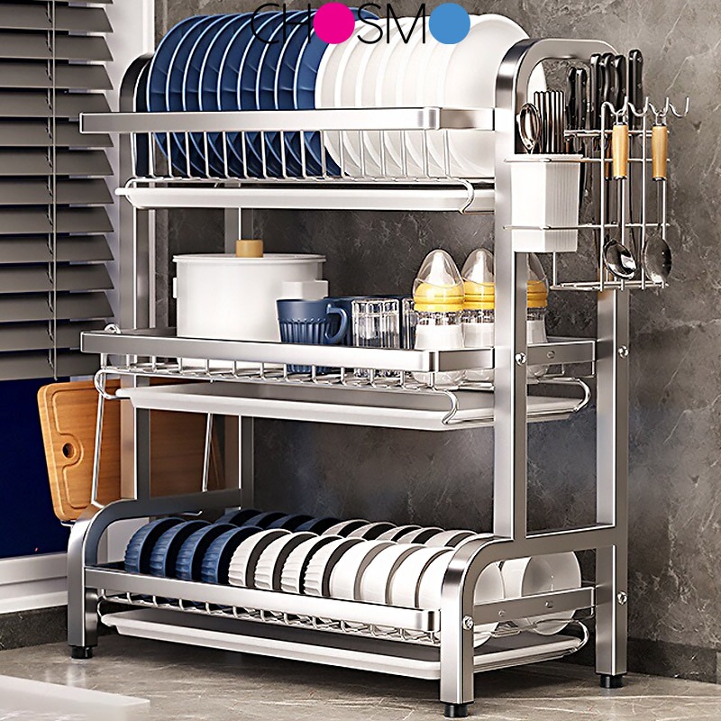 Rak Pinggan Mangkuk Dish Rack Stainless Steel Rak Sinki Dapur Storage Rack Kitchen Dish Drainer Utensil Holder