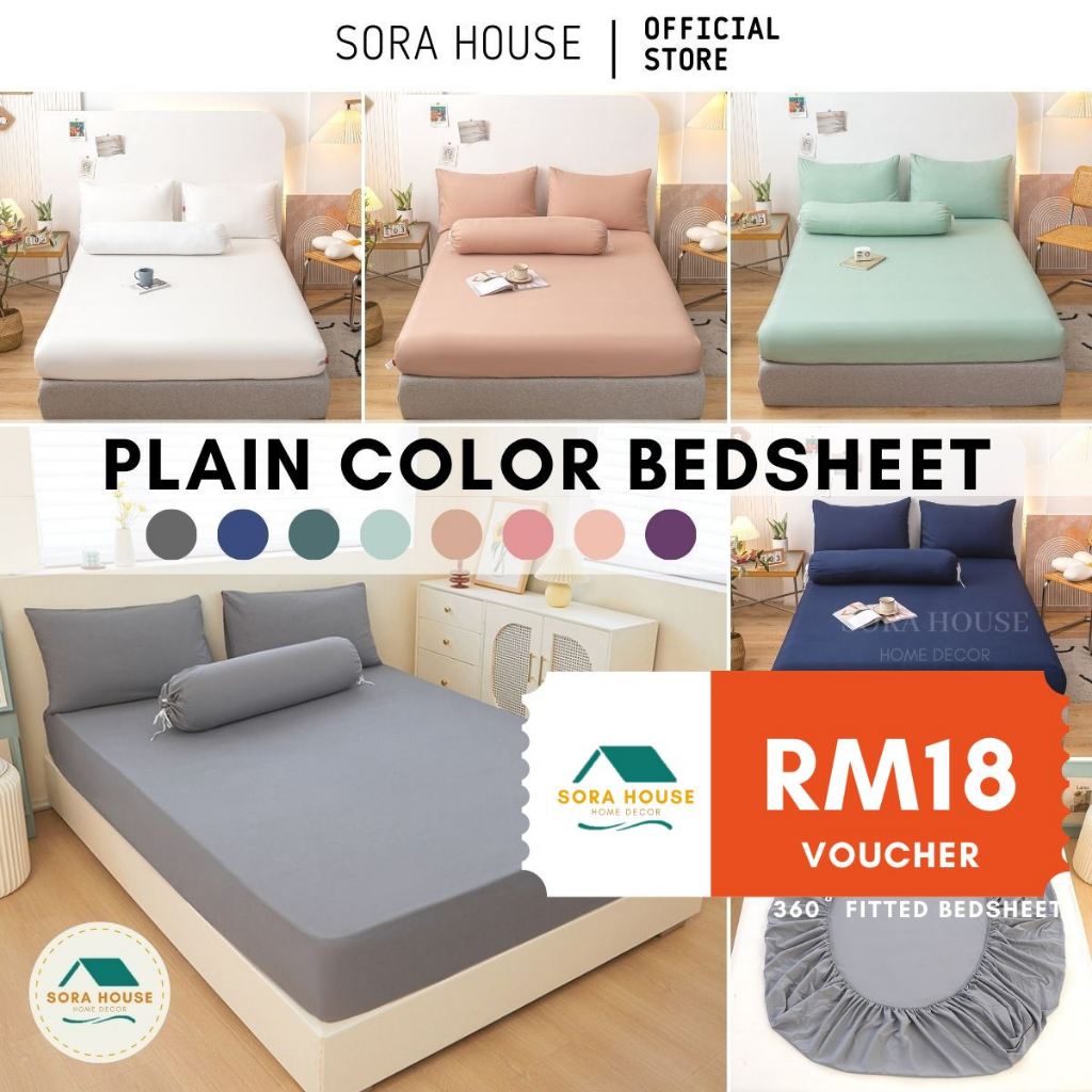 [BFP#✨] PLAIN COLOR COTTON CADAR BEDSHEET ONLY KUN CADAR MURAH KING / QUEEN / SINGLE FITTED BEDSHEET