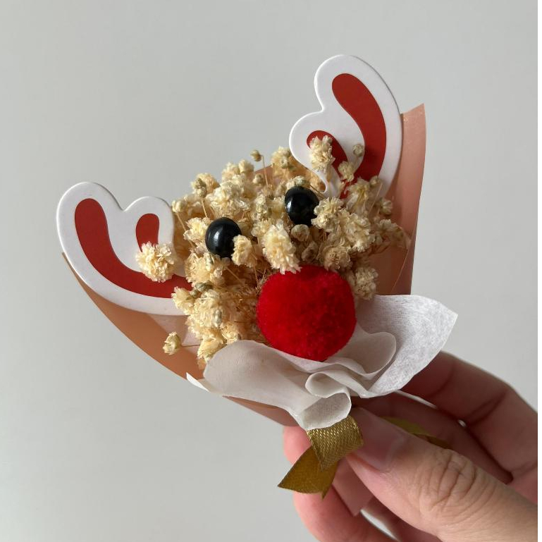 CFBS003 Handmade Mini Preserved Flower Christmas Bouquet (Reindeer) (Gift/Christmas Decoration)