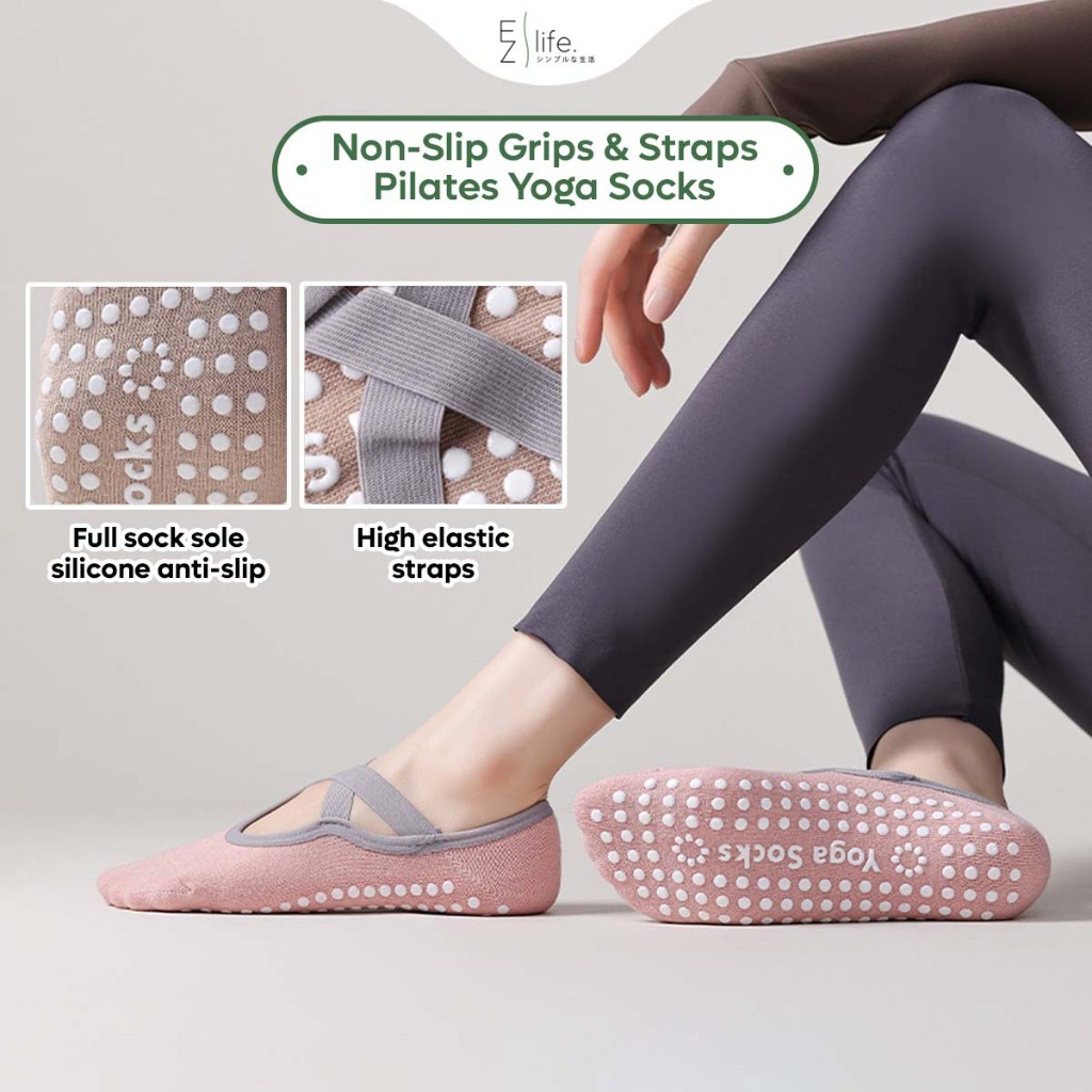 1 Pair Stokin Pilates EzLife Pilates Socks Yoga Non-Slip Grips & Straps Silicone Base indoor sports fitness 