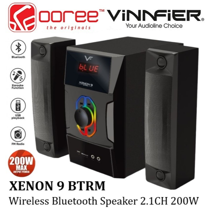 VINNFIER XENON 9 BTRM WIRELESS BLUETOOTH SPEAKER 2.1 200W WITH KARAOKE/ FM RADIO/ SD CARD/ RGB LIGHT