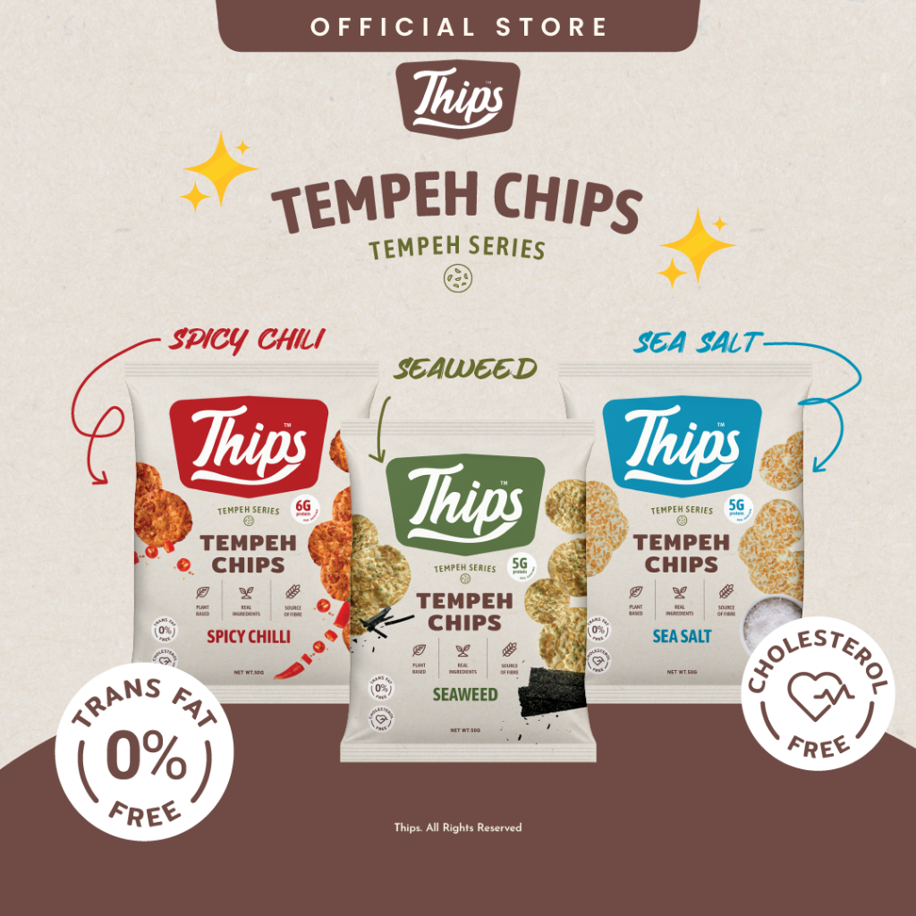 Thips Sea Salt/ Spicy Chilli/ Seaweed Tempeh Chips (50g) Halal - 100% Tempe, Vegan, Soybean Chips