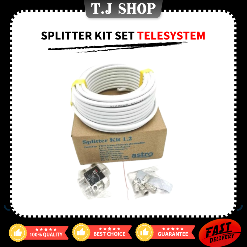 100% Original Splitter Kit Set Telesystem Astro RG6 cable 15meter 2Way Splitter 4 Connector