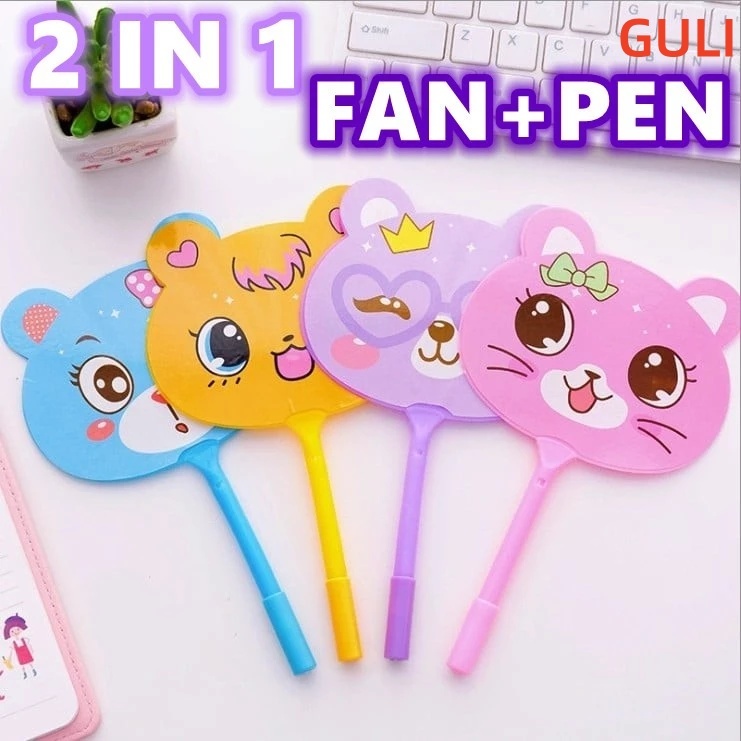 (1 PC) Cute Pen Cat Fan Ballpoint Pen Stationery Set Student Child Cartoon Goodies Doorgift Gel Pen