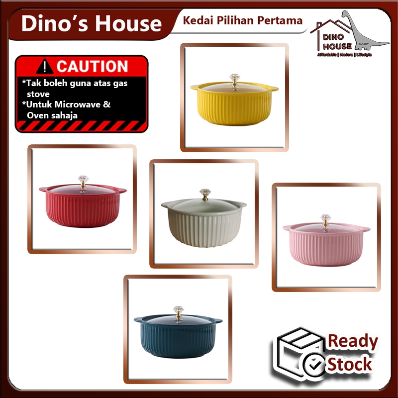 Nordic style ceramic Ceramic binaural bowl with lid salad bowl soup bowl household tableware Ceramic Bowl Mangkuk Bowl