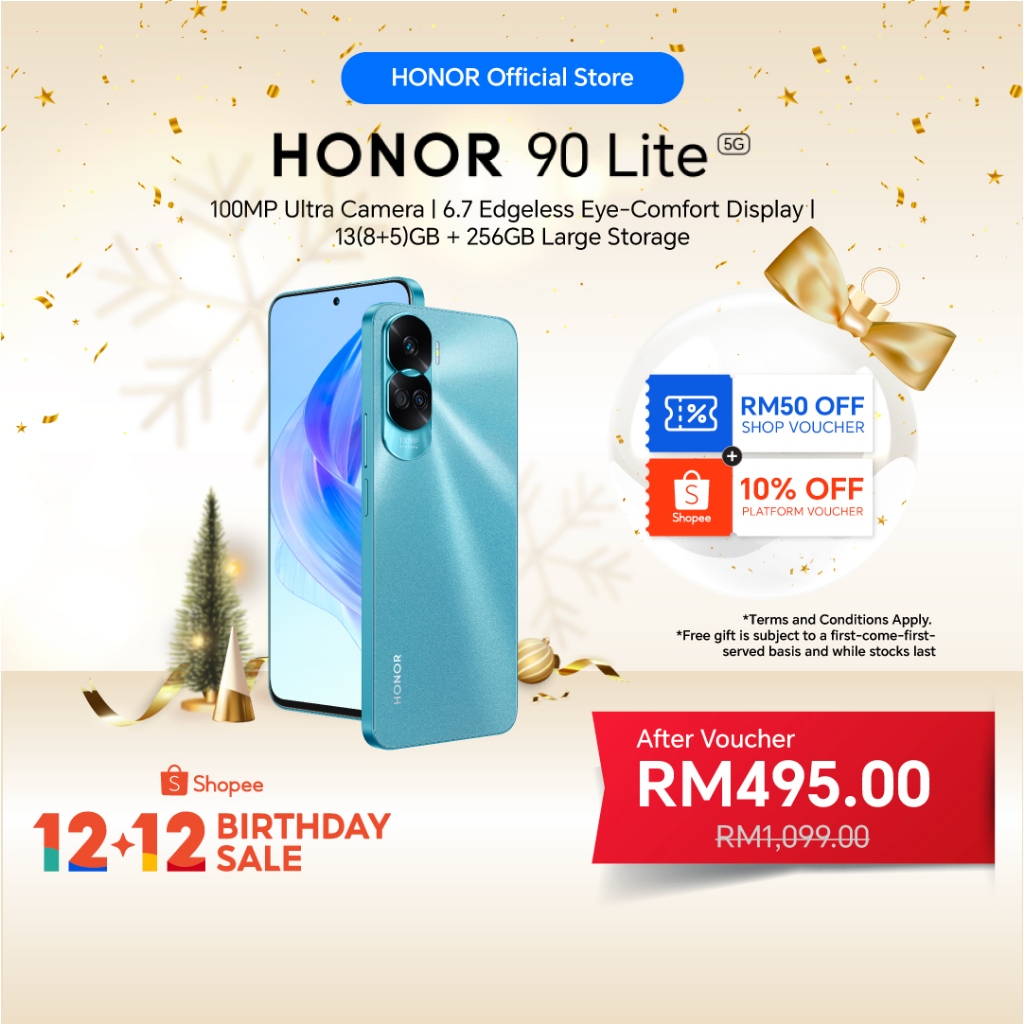 HONOR 90 Lite 5G Smartphone 13(8+5)GB+256GB 100MP Super Clear Camera 6.7” Edgeless Eye-Comfort Display