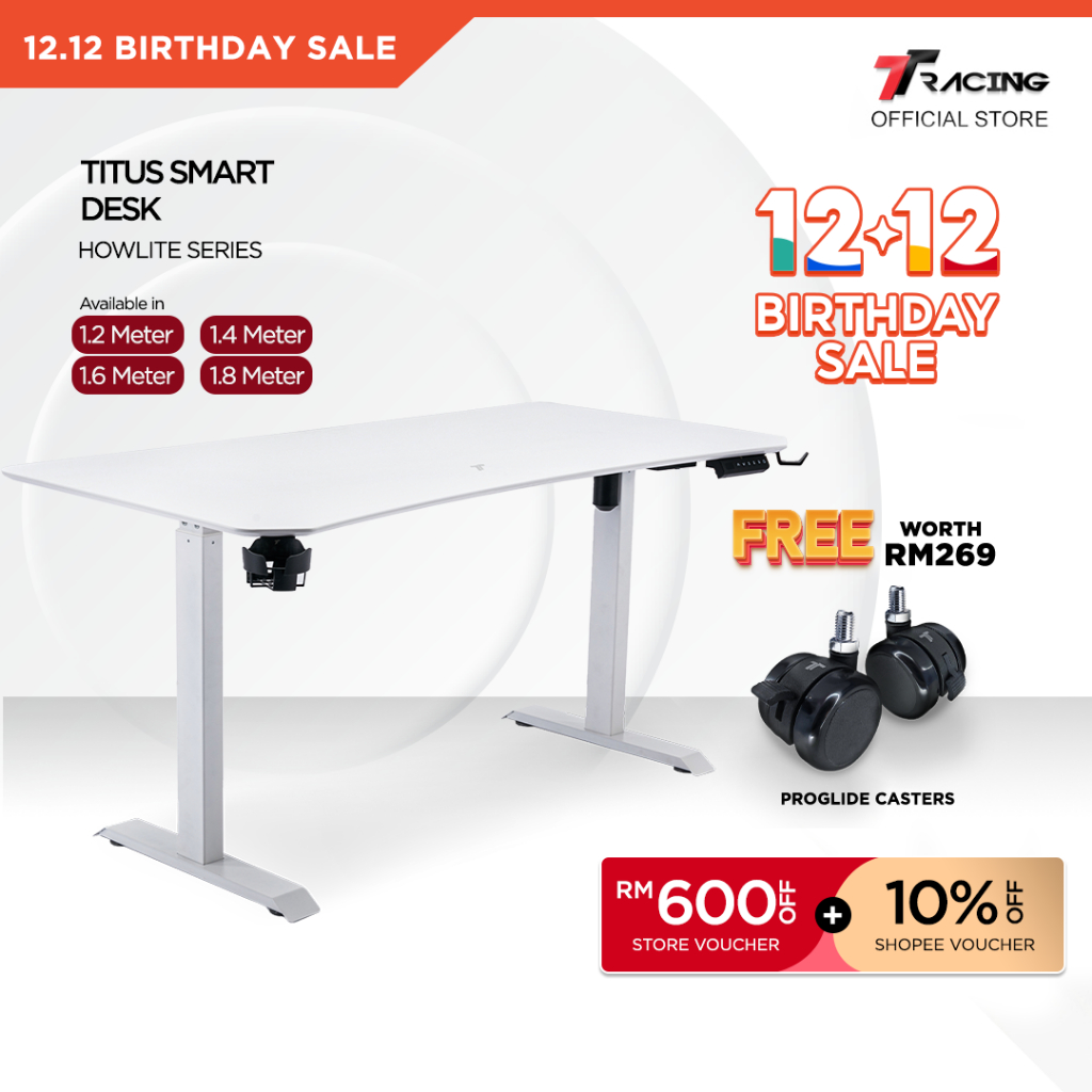 TTRacing Titus Smart Desk Gaming Table Study Working Home Office Height Adjustable Meja - 2 Years Official Warranty