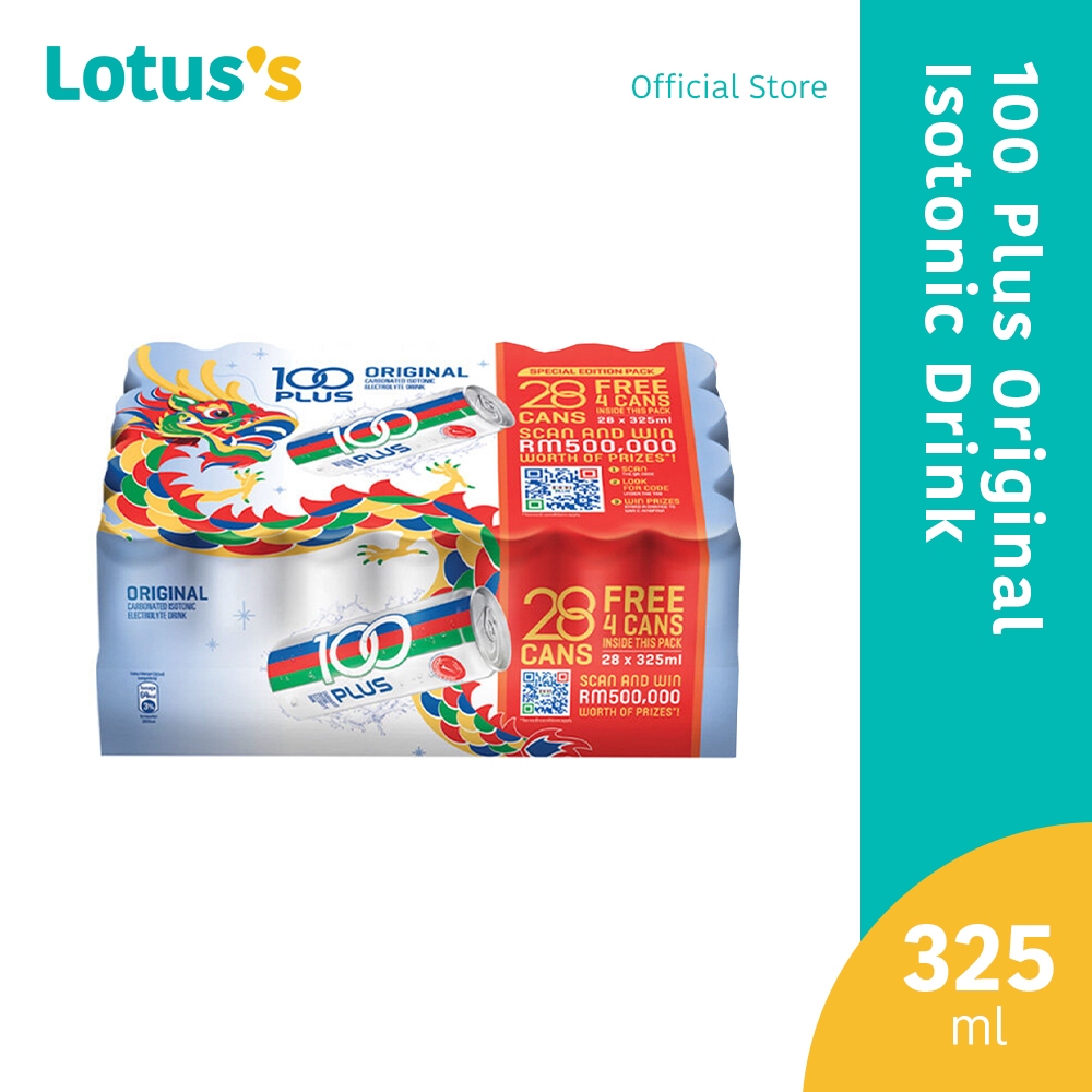 100 Plus Original Isotonic Drink (325ml x 24) [Free 4 Cans]
