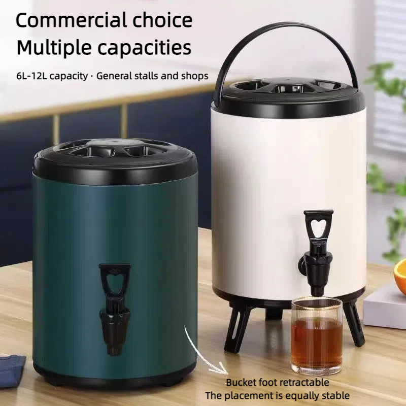 【 Spot goods 】coffee milk tea insulated bucket with faucet Stainless steel hot and cold insulated pot for milk tea