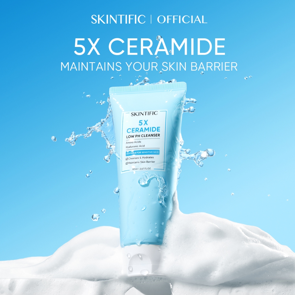 SKINTIFIC 5X Ceramide Low pH Cleanser Facial Wash Pencuci Muka For Sensitive Skin 80ml Moisturizing Repair Barrier