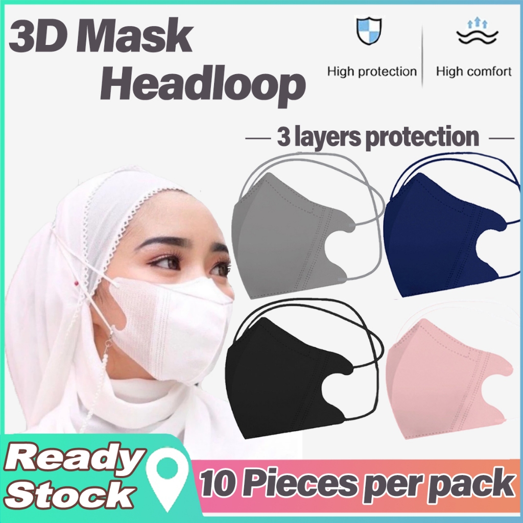 【For Muslim Girls】CAREION 50PCS 100PCS Hijab Duckbill Mask 3D 4ply Facemask for Adult Earloop&Headloop