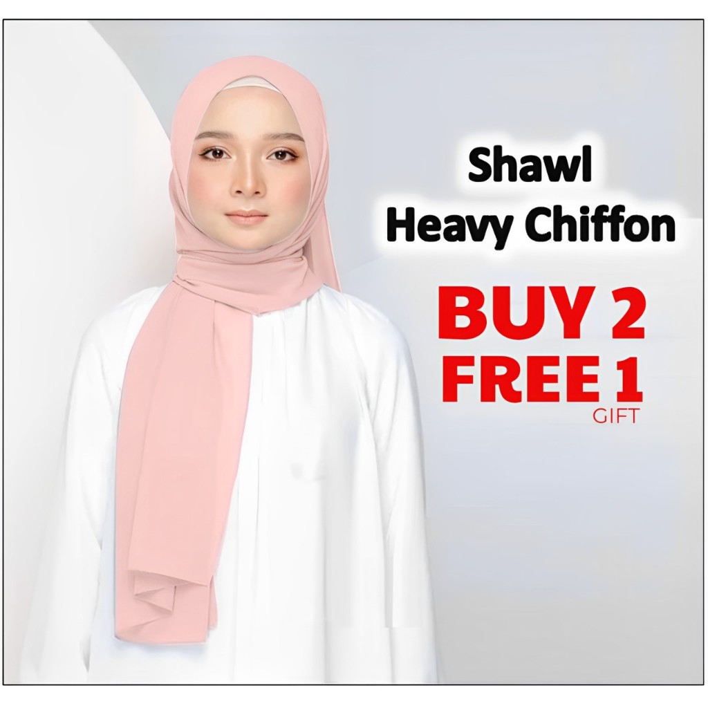 SHAWL CHIFFON KEKNIS PLAIN (HEAVY CHIFFON) 1.8m good quality material (Beli 2, dapat 1 percum Brooch )