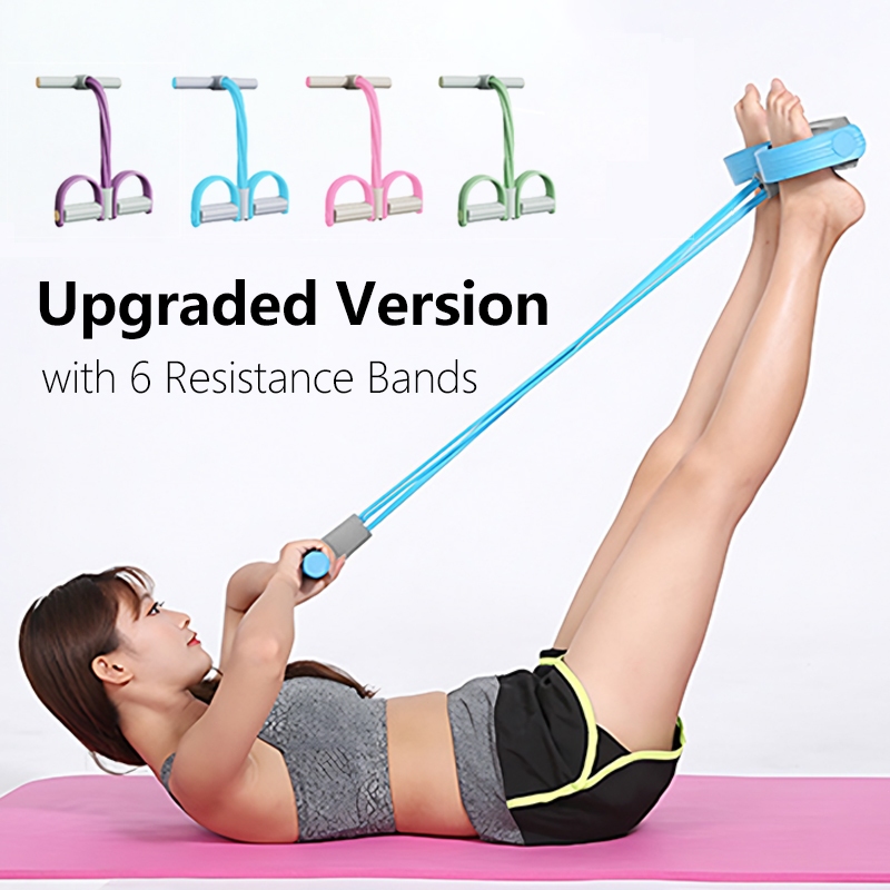 Tali Senaman Elastik 6 Tiub dengan Pemijak 6 Tube Pedal Rope Resistance Band  Fitness Yoga Elastic Pull Rope
