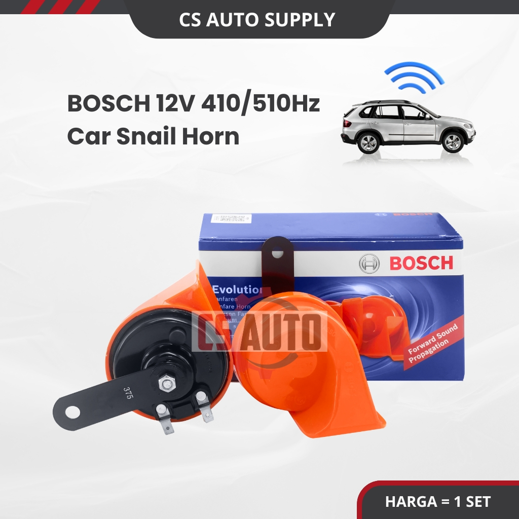 BOSCH 1set 12V 410/510HZ 105-118dB Evolution Compact Dual Tone Car Snail Horn Hon Siput Kuat Kereta Lori Motor (2pcs) CS
