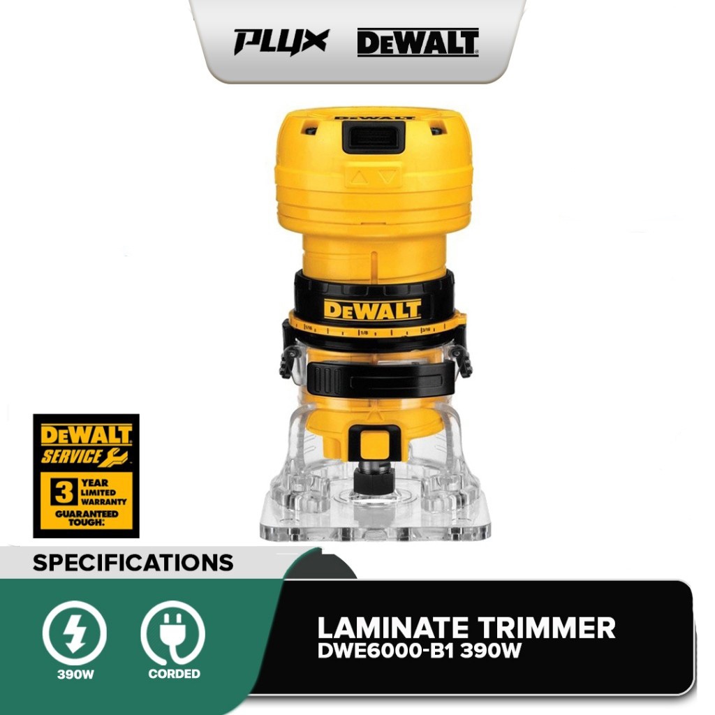 Dewalt Collet Laminate Trimmer (390W/6mm) DWE6000-XD