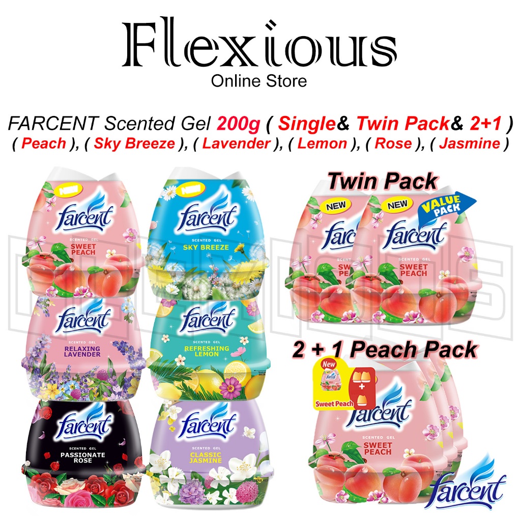 *FARCENT* Scented Gel Air Freshener 200g Single & TwinPack - ( Peach ), ( SkyBreeze ), ( Lavender ), ( Lemon ), ( Rose )