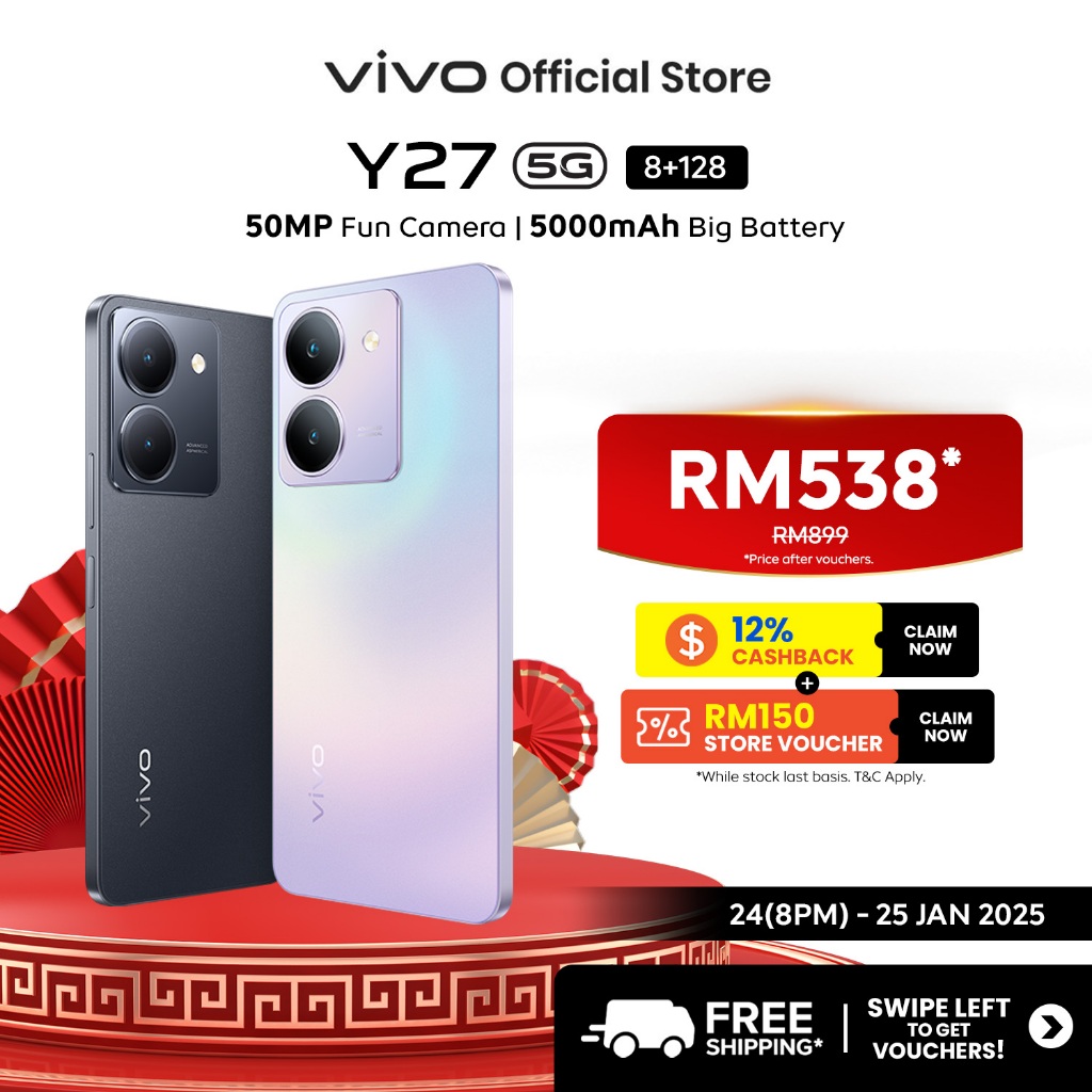 vivo Y27 5G Smartphone 8+8GB EXTENDED RAM+128GB ROM, 5000mAh, 50MP Fun Camera, 6.64"FHD+ Sunlight Display