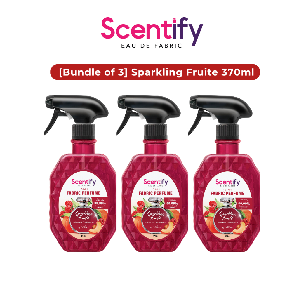 [Bundle of 3] Scentify Eau De Fabric Sparkling Fruite 370ml | 2X Long-Lasting Parfum | Removes 99.99% Bacteria