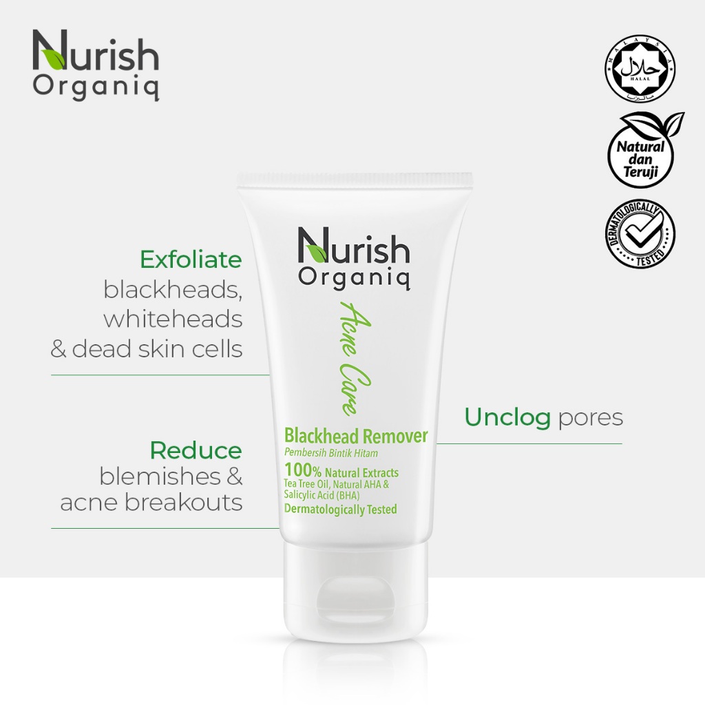 Nurish Organiq Blackhead Remover 30ml (Exp: Feb 2027) - Exfoliate Blackheads Whiteheads & Dead Skin Cells