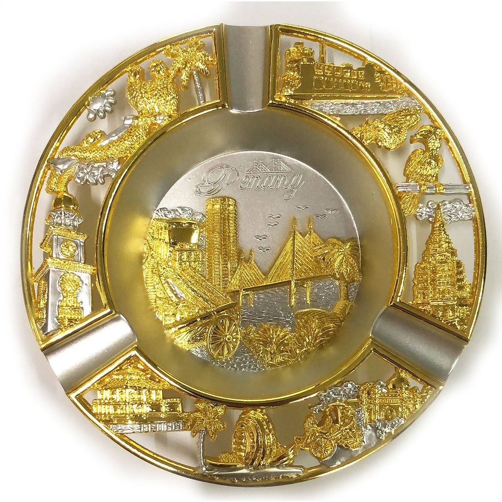 Penang Souvenir Plate / Ashtray Display oleh-oleh penang Zinc Alloy 12cm