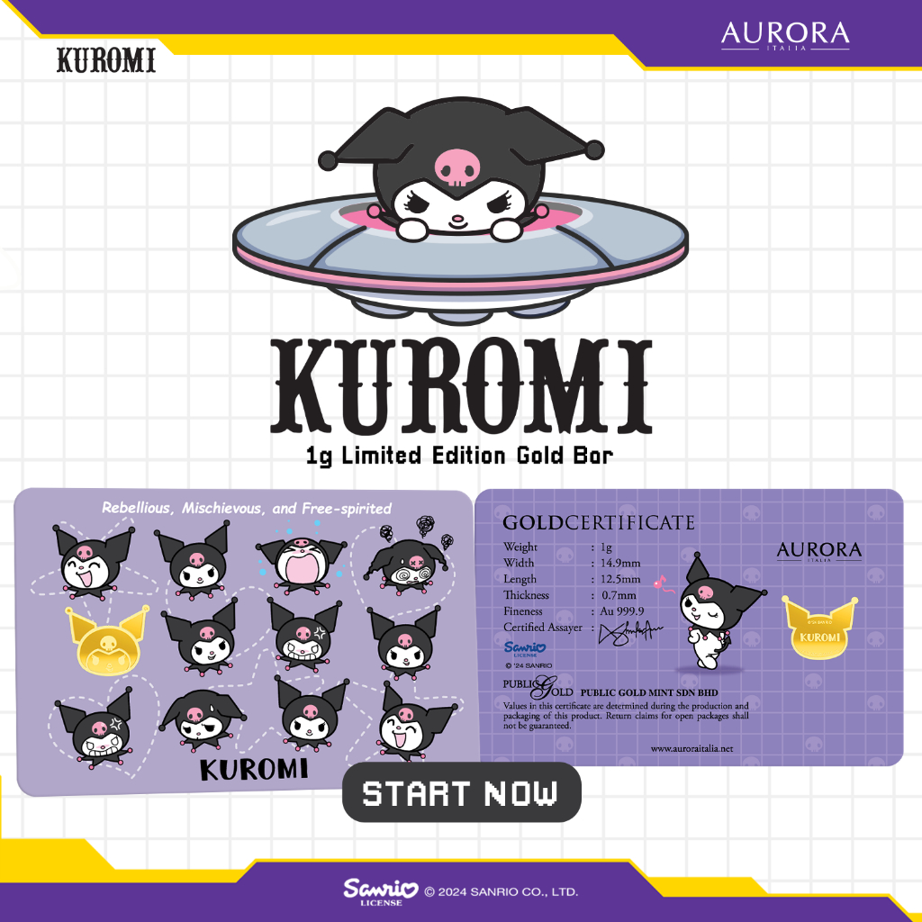 SANRIO x AURORA ITALIA (1g) 999.9 Kuromi Limited Edition Gold Bar 三丽鸥酷洛米限量版黄金卡