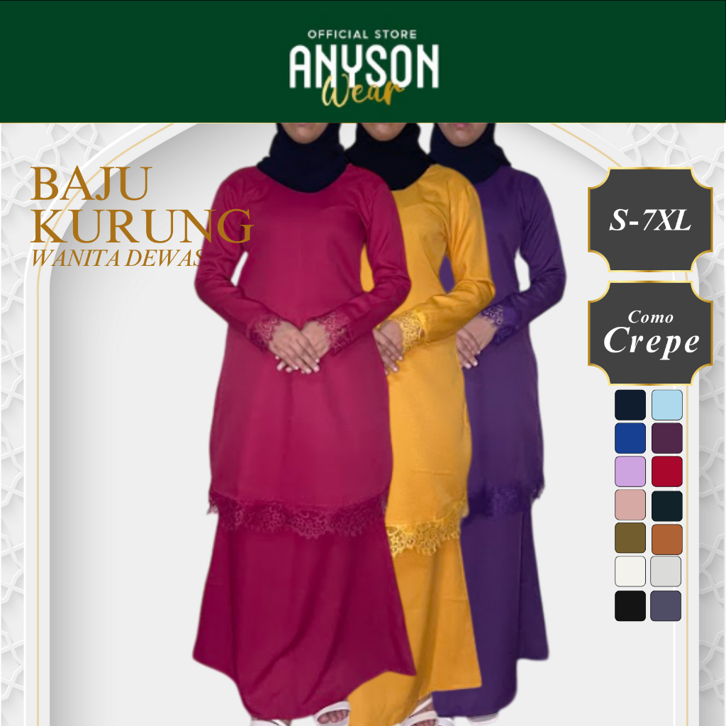 ANYSON WEAR Baju Kurung Moden Wanita Como Crepe Pelbagai Warna Oversize S-2XL | Baju Raya Syawal