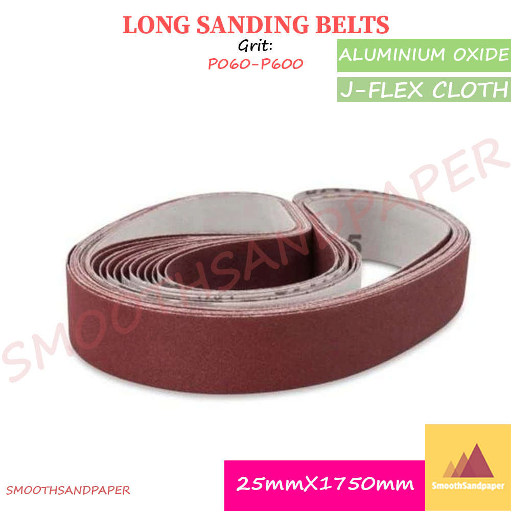 25X1750mm J-Flex Cloth Sanding Belts / Aluminium Oxide 木工家具金属打磨 软布氧化铝红砂带