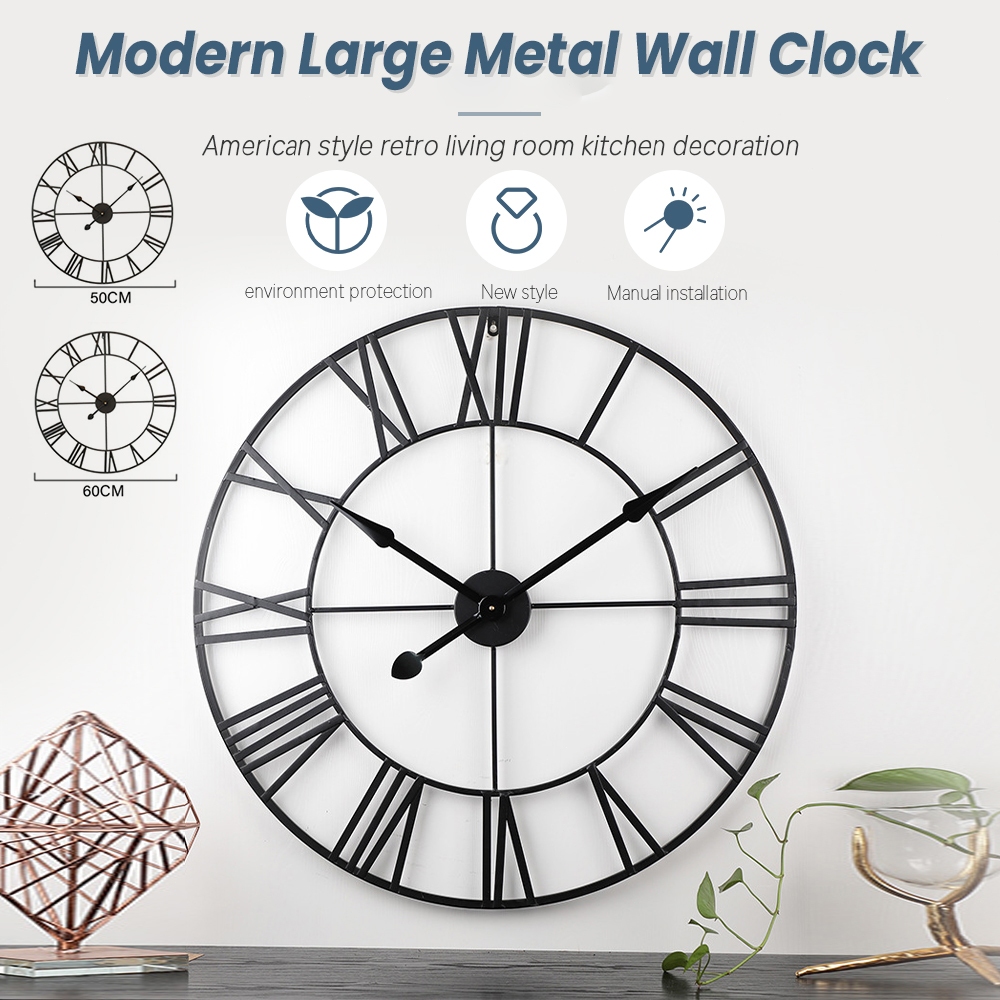 Metal Roman Wall Clock Minimalist Iron Clock Large Vintage Wall Clock Decoration 40cm/50cm/60cm Jam Dinding