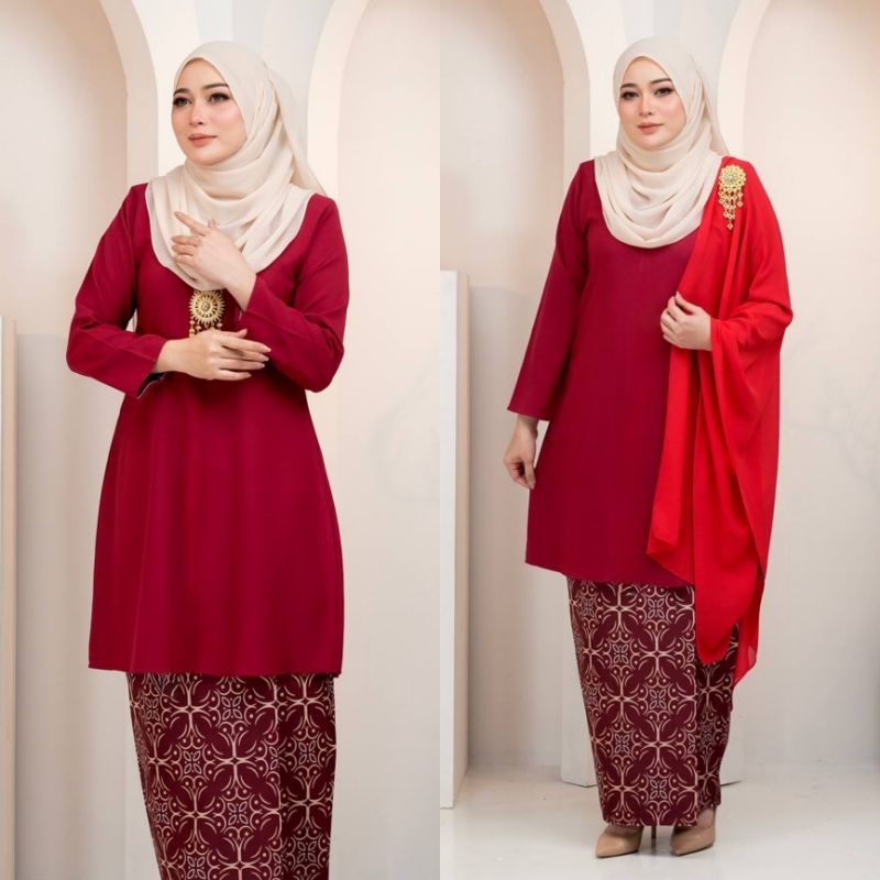 (XS - 5XL) MAROON RIAU BATEK BATIK PLUS SIZE TUNANG SEDONDON BRIDESMAID KENDURI KURUNG RAYA MURAH ANNUAL DINNER