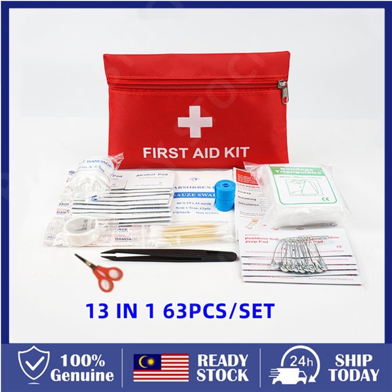 【STOCK】13 Kinds 63pcs Medical Emergency Kit Travel Emergency Kit Outdoor Survival Kit Family Medicine Kit