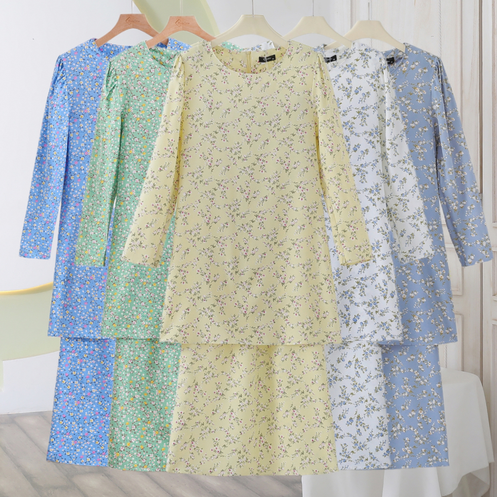 PickOne Fashion Baju Kurung Floral Kecil Design Satu Set Ready Stock Clothing Moden Plus Size Murah Kurung Riau Corak
