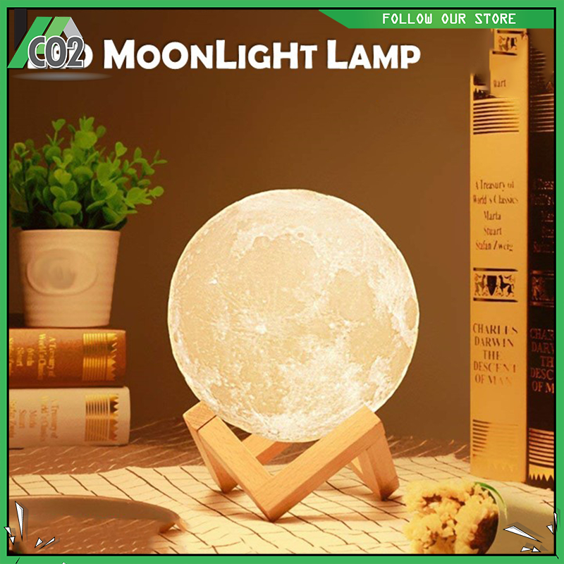 (ready stock)3D Print Moon LED Night Lamp white/yellow/7 Colors very warm Control Home Decor Creative Gift