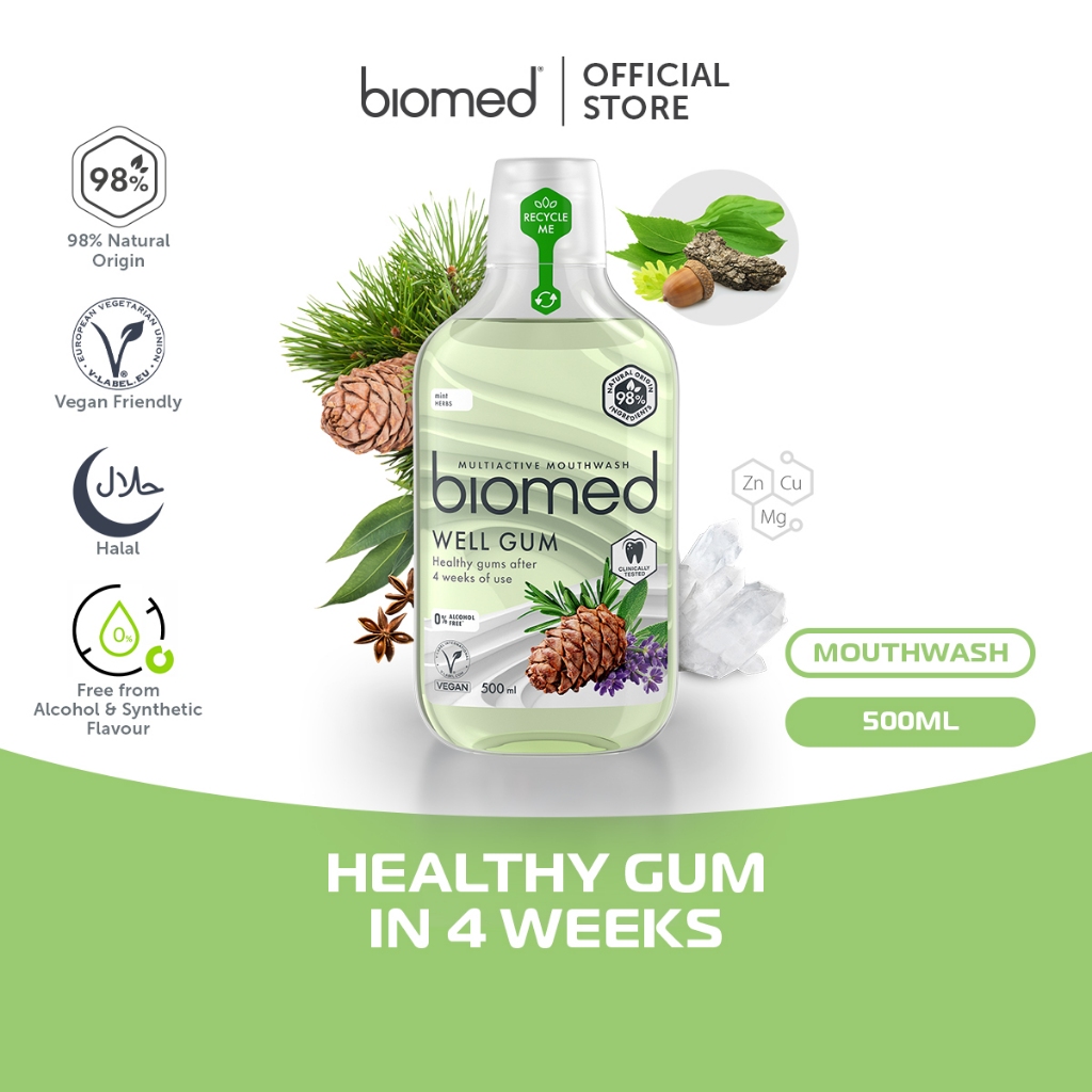 Biomed Complete Natural Mouthwash Well Gum, Fluoride Free (500ml)| Pencuci mulut