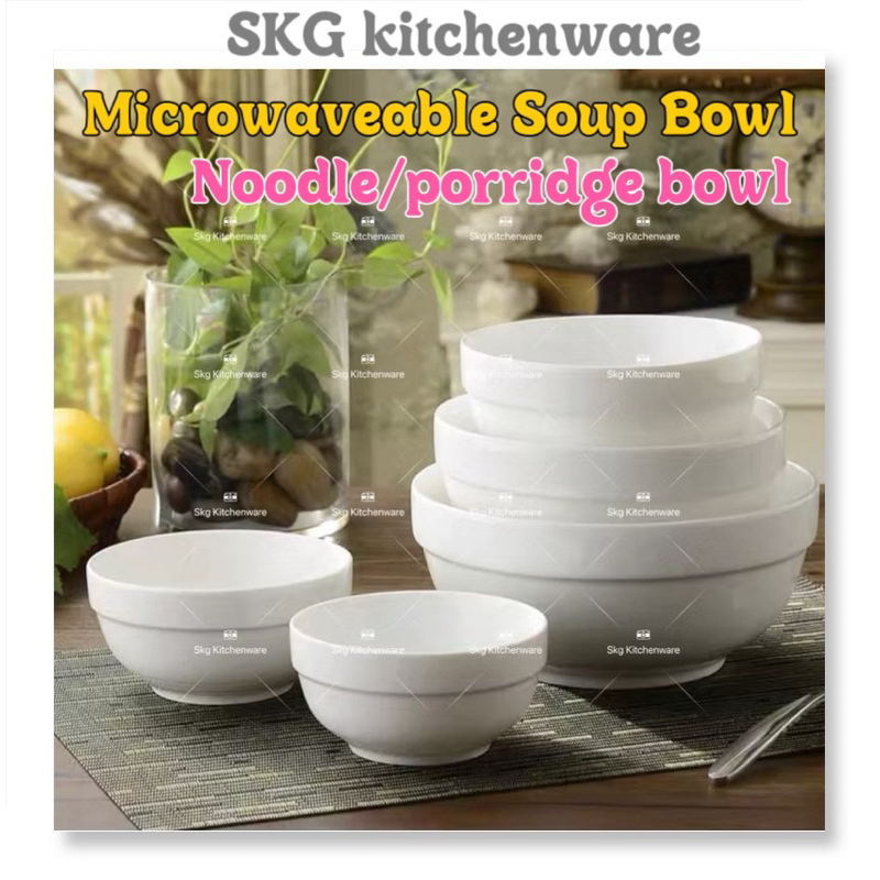 6”-7” Microwavable Korean Style White Ceramic Soup Bowl / Mangkuk Seramik Putih Mangkuk Sup/ 韩式陶瓷汤碗